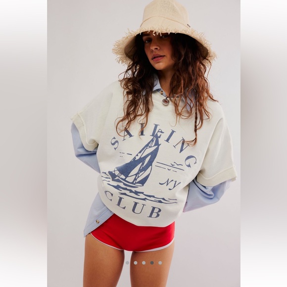 Nwt. Free People x Retrobrand Yacht Club Short Sleeve Sweatahirt - Picture 4 of 6